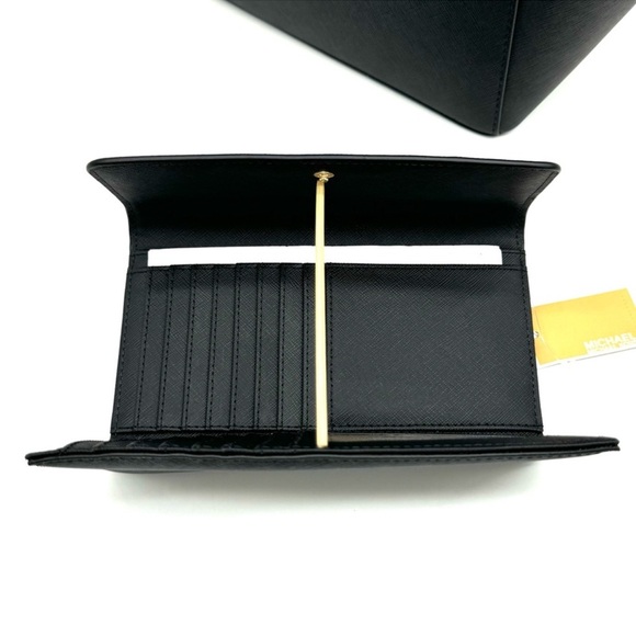 Michael Kors Large Charlotte TZ Tote Bag & Large Trifold Wallet Black/Gold - Picture 13 of 14
